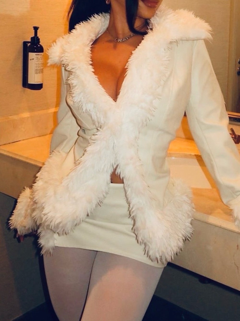 Faux Fur Jacket and Mini Skirt Set